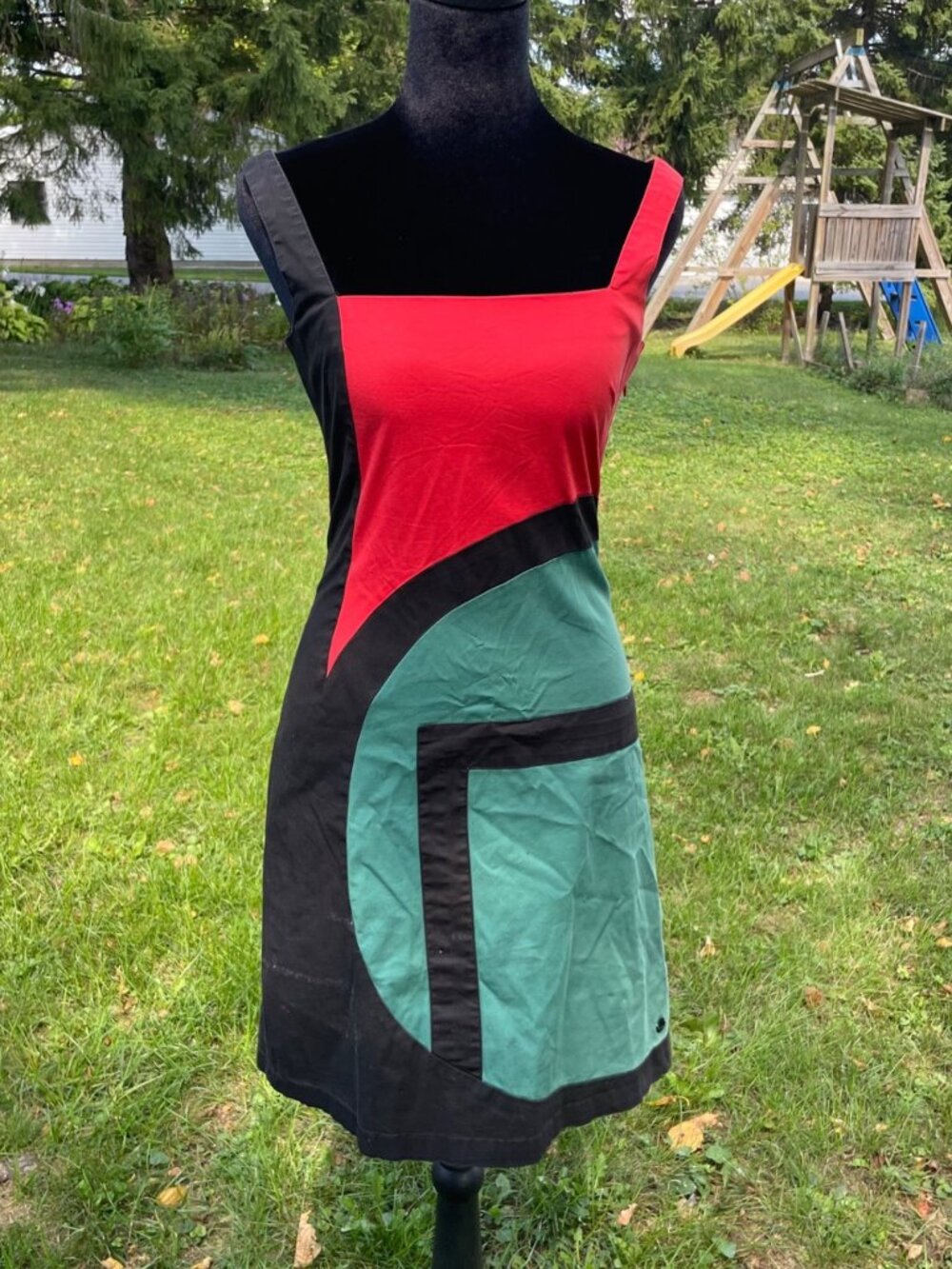Vintage Y2K 90s Dress Mini Stretch Colorblock Geometric S Italian Whimsigoth